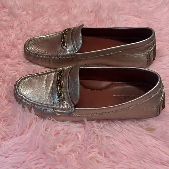 Coach | Women’s Crosby Driver Turnlock Flats Champagne Loafers Leather Metallic - Picture 4 of 4